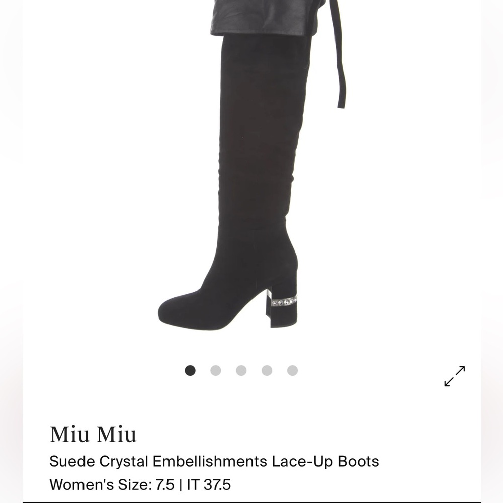 Miu Miu Black Suede Crystal Lace-Up Boots